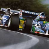 Michael Schumacher about to collide with Damon Hill at the title deciding Adelaide GP in 1994.